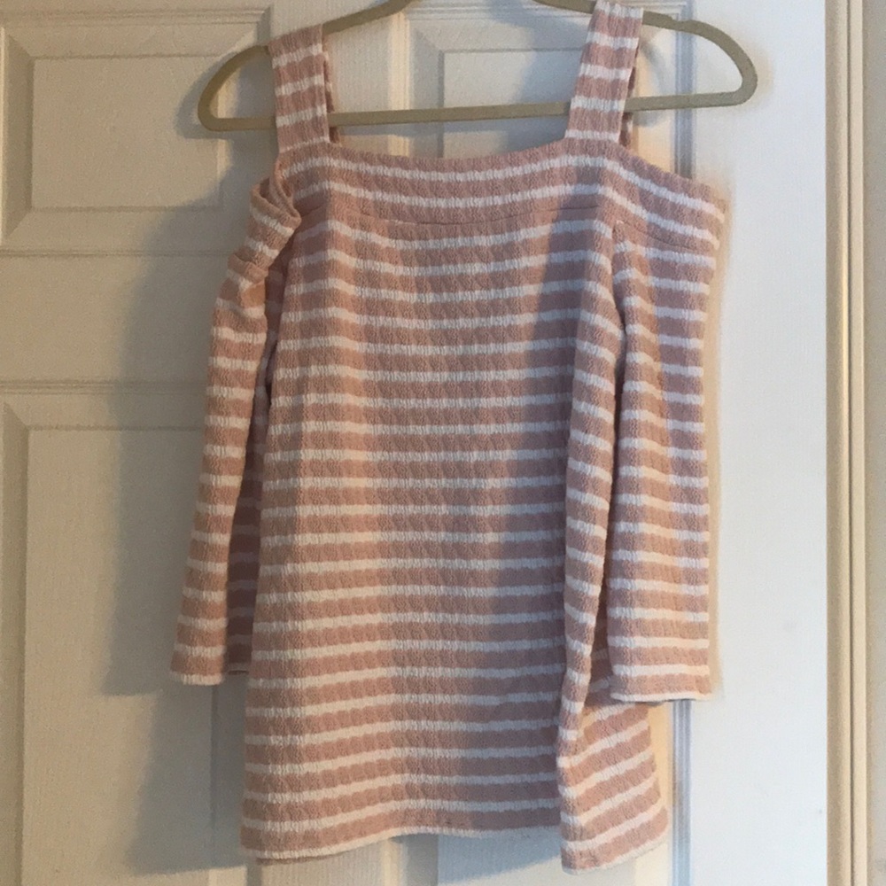 Cute cold shoulder pink and white top